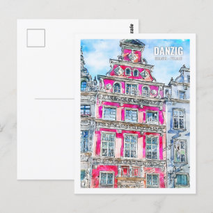 Danzig Gdansk Polen Travel Waterverf Sketch Briefkaart