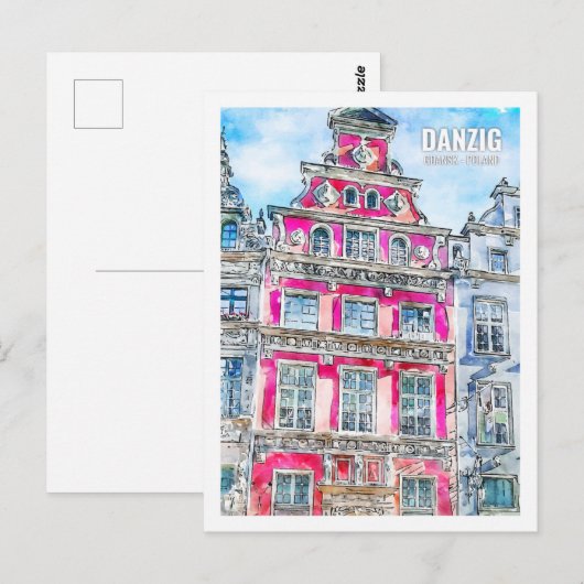 Danzig Gdansk Polen Travel Waterverf Sketch Briefkaart (Voorkant / Achterkant)