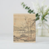 Daoist en Crane in het Autumn Landschap door Hongs Briefkaart (Staand voorkant)