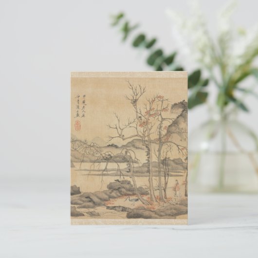 Daoist en Crane in het Autumn Landschap door Hongs Briefkaart (Staand voorkant)