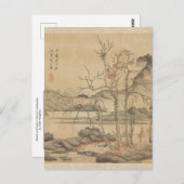 Daoist en Crane in het Autumn Landschap door Hongs Briefkaart (Voorkant / Achterkant)