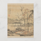 Daoist en Crane in het Autumn Landschap door Hongs Briefkaart (Voorkant)