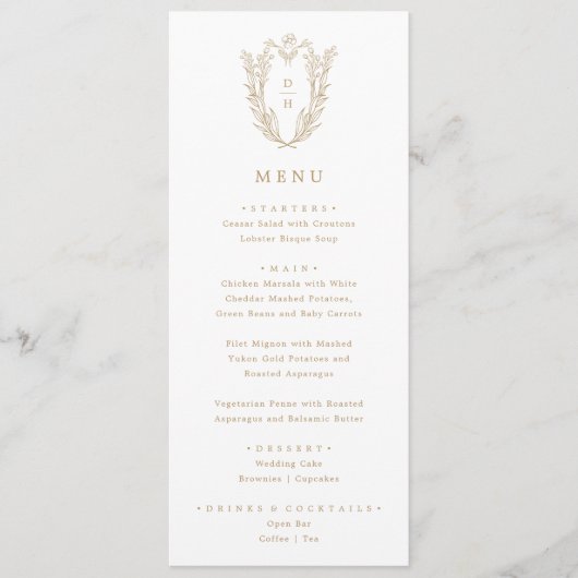 DAPHNE Antiek Goud Wit Bloemen Classy Wedding Menu (Voorkant)