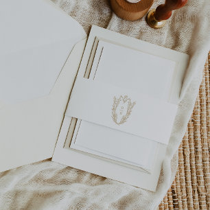 DAPHNE Bloemen Goud Wit Classy Boho Crest Huwelijk Uitnodigingen Wikkel