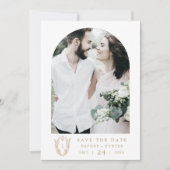 DAPHNE Botanisch Goud Wit Elegant Fancy Huwelijk Save The Date (Voorkant)