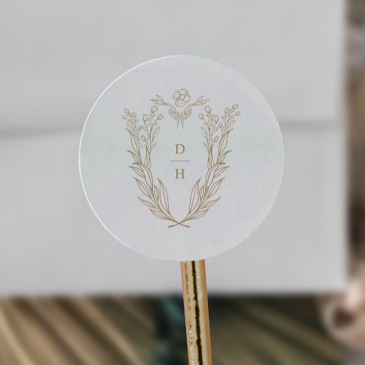 DAPHNE Botanisch Goud Wit Fancy Trouwmonogram Ronde Sticker
