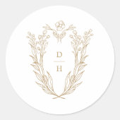 DAPHNE Botanisch Goud Wit Fancy Trouwmonogram Ronde Sticker (Voorkant)