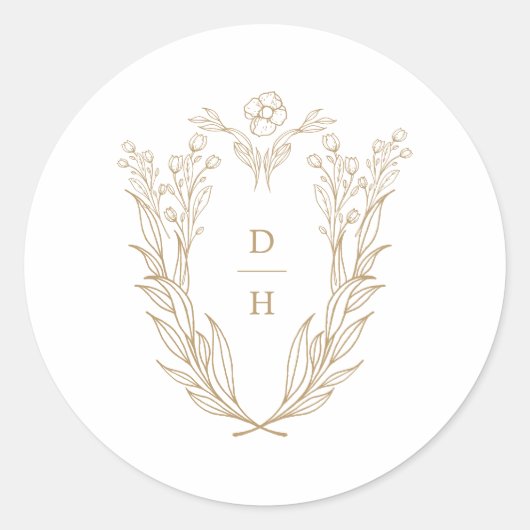 DAPHNE Botanisch Goud Wit Fancy Trouwmonogram Ronde Sticker (Voorkant)