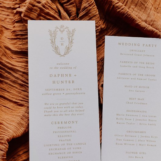 DAPHNE Botanische Crème Goud Minimalistische Huwel Programmakaart