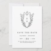 DAPHNE Classic Elegant Zwart Wit Bloemen Huwelijk Save The Date (Voorkant)