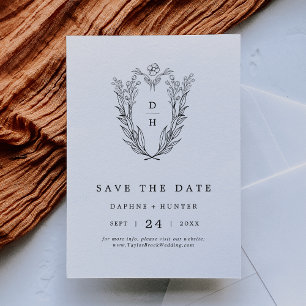 DAPHNE Classic Elegant Zwart Wit Bloemen Huwelijk Save The Date