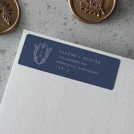 DAPHNE donkerblauw minimalistische retouradreslabe Etiket