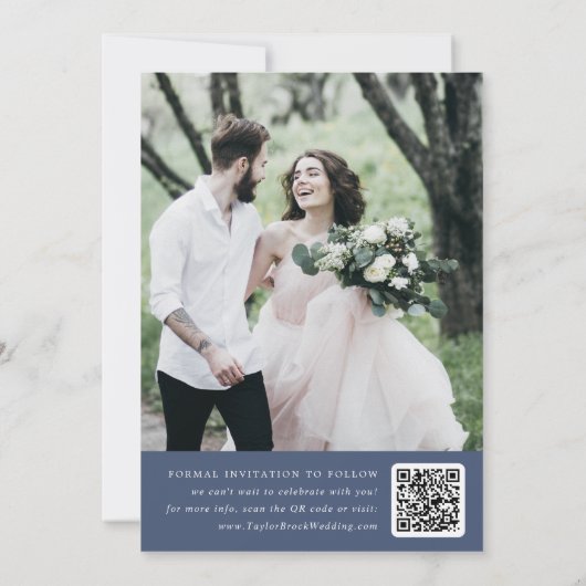 DAPHNE Donkerblauw Wit Botanische Moderne Huwelijk Save The Date (Achterkant)