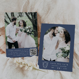 DAPHNE Donkerblauw Wit Botanische Moderne Huwelijk Save The Date