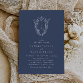 DAPHNE Donkerblauw Zilver Folie Botanische bruilof Uitnodiging