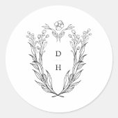 DAPHNE Eenvoudig Zwart Wit Vintage Trouw Monogram Ronde Sticker (Voorkant)