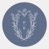 DAPHNE Eenvoudige Donkerblauwe Moderne Huwelijksmo Ronde Sticker (Voorkant)