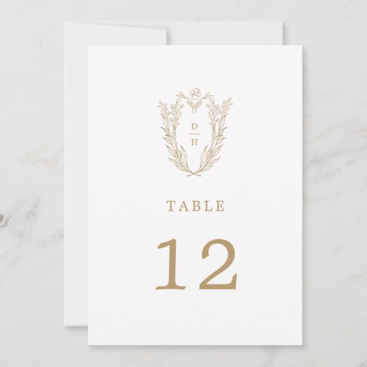 DAPHNE Eenvoudige Gouden Witte Trouwtafel Nummers Kaart (Voorkant)