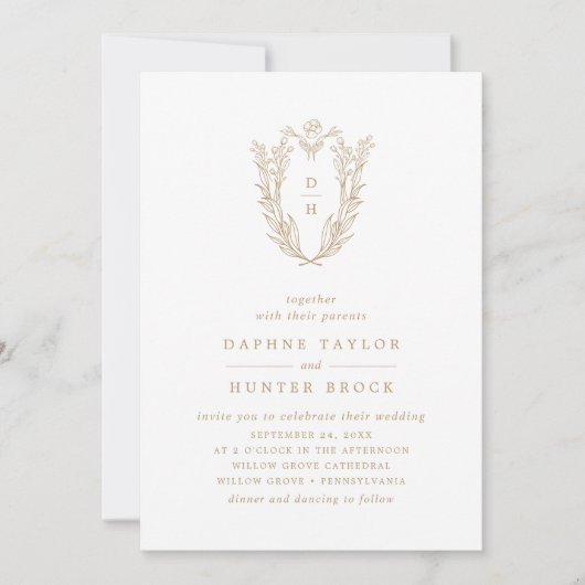 DAPHNE Elegant Goud Wit Classic Fotobruiloft Kaart (Voorkant)