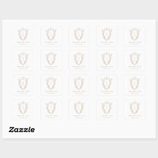 DAPHNE Elegant Goud Wit Classy bruiloft Dank u Vierkante Sticker (Vel)