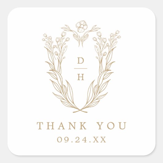 DAPHNE Elegant Goud Wit Classy bruiloft Dank u Vierkante Sticker (Voorkant)