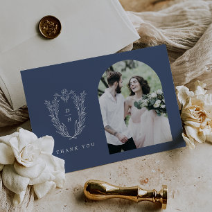DAPHNE Flat Donkerblauw Minimal Simple Photo Weddi Bedankkaart