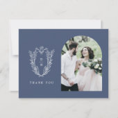 DAPHNE Flat Donkerblauw Minimal Simple Photo Weddi Bedankkaart (Voorkant)