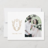 DAPHNE Flat Elegant Goud Wit Fancy Fotobruiloft Bedankkaart (Voorkant)