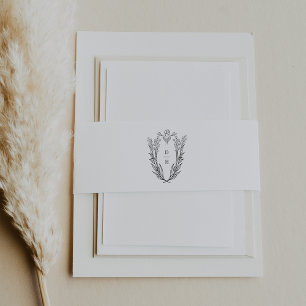 DAPHNE Floral Crest Zwart Wit Minimalistische Huwe Uitnodigingen Wikkel