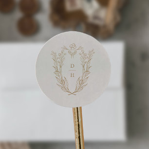 DAPHNE Formal Cream Gold Classic Wedding Monogram Ronde Sticker