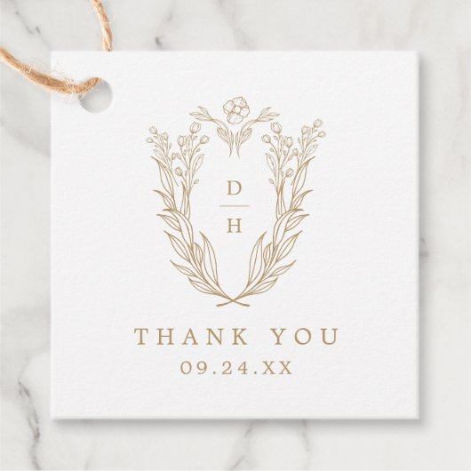 DAPHNE Gold White Crest Eenvoudige bruiloft Dank u Bedankjes Labels (Voorkant)