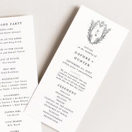 DAPHNE Greenery Zwart Wit Crest Monogram Huwelijk Programmakaart