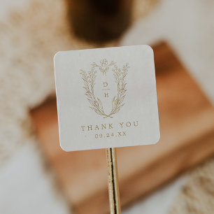 DAPHNE Minimal Cream Gold Simple Wedding Bedankt Vierkante Sticker