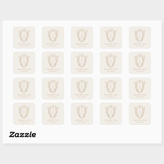 DAPHNE Minimal Cream Gold Simple Wedding Bedankt Vierkante Sticker (Vel)