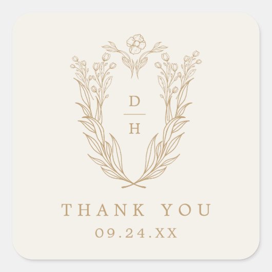 DAPHNE Minimal Cream Gold Simple Wedding Bedankt Vierkante Sticker (Voorkant)