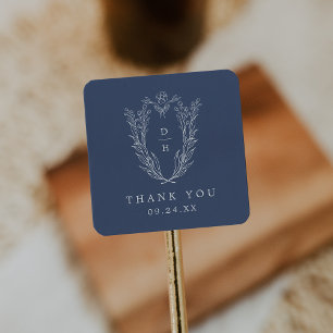 DAPHNE Moderne Donkerblauwe Marine Trouwen Dank u Vierkante Sticker