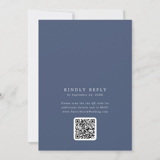 DAPHNE QR Code Donkerblauw Minimal Simple Wedding Kaart (Achterkant)