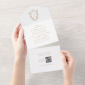 DAPHNE QR Code Fancy Goud Wit Antiek Wedding All In One Uitnodiging (Afscheurbaar)
