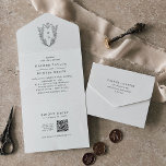 DAPHNE QR Code Zwart Wit Bloemen Vintage Huwelijk All In One Uitnodiging<br><div class="desc">Deze QR-code zwart-wit vintage bruiloft in één keer uit het Daphne Collectie is ideaal voor een traditionele bruiloft. Het eenvoudige maar klassieke ontwerp is voorzien van een stijlvol en tijdloos monogram met bloemen en groen rondom de initialen van het paar. Schrijf uw gastadressen met de hand op de achterkant van...</div>