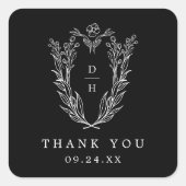 DAPHNE Traditionele Donkere Zwarte Huwelijk Dank u Vierkante Sticker (Voorkant)