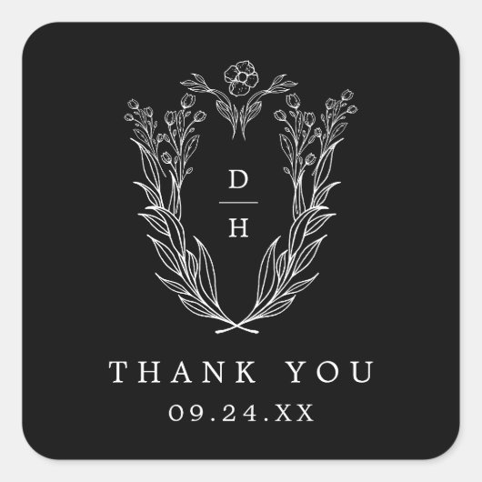DAPHNE Traditionele Donkere Zwarte Huwelijk Dank u Vierkante Sticker (Voorkant)