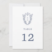 DAPHNE Wit Blauw Botanische Trouwtafel Nummers Kaart (Achterkant)