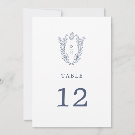 DAPHNE Wit Blauw Botanische Trouwtafel Nummers Kaart (Achterkant)