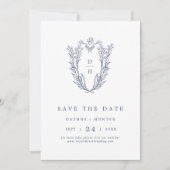 DAPHNE Wit Blauw Moderne Botanische Elegante Huwel Save The Date (Voorkant)