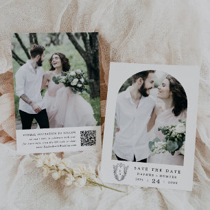 DAPHNE Zwart Wit Bloemkam Minimalistische Huwelijk Save The Date