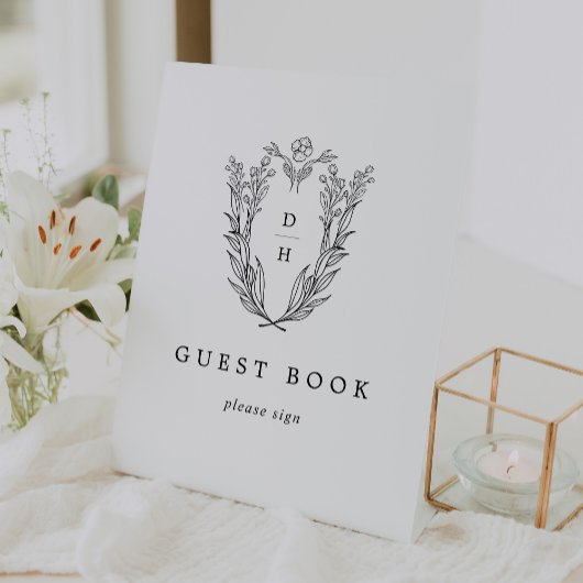 DAPHNE Zwart Wit Classic Wedding Guest Book Sign Reclamebord Met Voetstuk