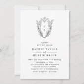 DAPHNE Zwart Wit Eenvoudig Monogram Bloemen Huweli Kaart (Voorkant)