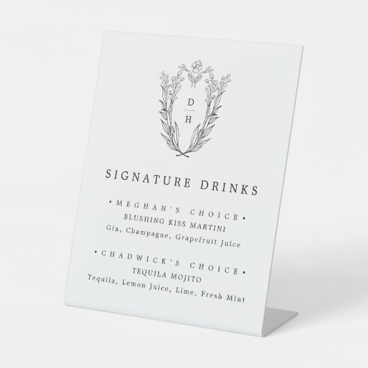DAPHNE Zwart Wit Eenvoudige Trouwhandtekening Drin Reclamebord Met Voetstuk (Voorkant)