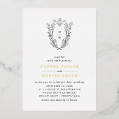 DAPHNE Zwart Wit Goud Monogram Groen Huwelijk Folie Uitnodiging (Voorkant)