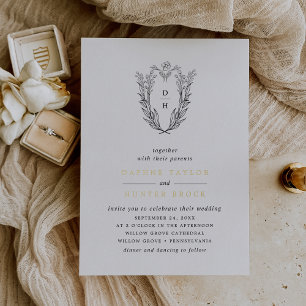 DAPHNE Zwart Wit Goud Monogram Groen Huwelijk Folie Uitnodiging